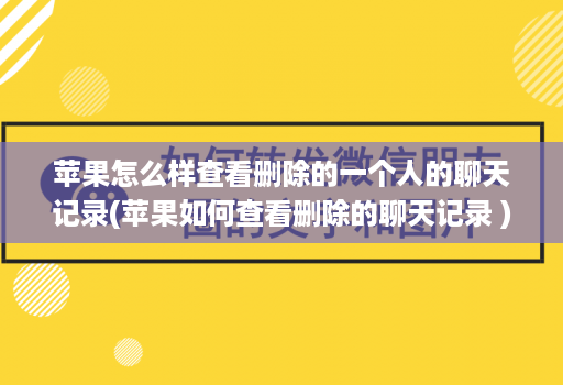 苹果怎么样查看删除的一个人的聊天记录(苹果如何查看删除的聊天记录 )