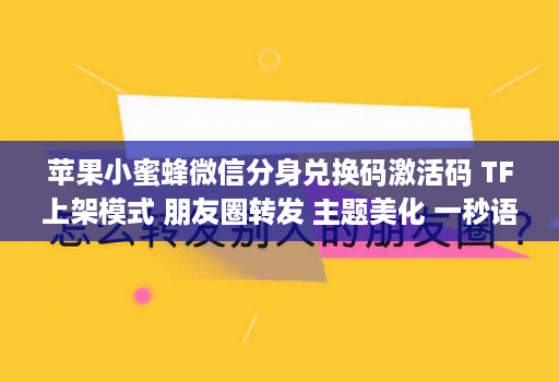 苹果小蜜蜂微信分身兑换码激活码 TF上架模式 朋友圈转发 主题美化 一秒语音 群发消息
